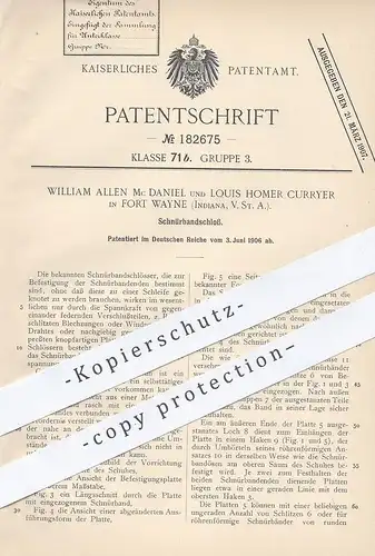 original Patent - William Allen Mc Daniel , Louis Homer Curryer , Fort Wayne , Indiana USA 1906 , Schnürband - Schloss