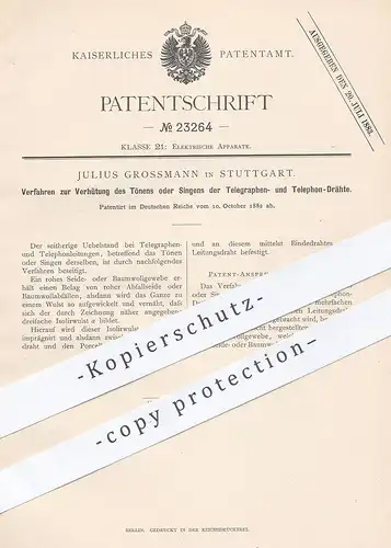 original Patent - Julius Grossmann , Stuttgart , 1882 , Schutz vor Alarm an Telegraphen - o. Telefon - Draht | Telegraph