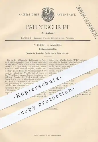 original Patent - N. Reiser , Aachen , 1888 , Breitwaschmaschine | Waschmaschine , Waschmaschinen , Wäsche !!