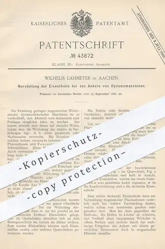original Patent - Wilhelm Lahmeyer , Aachen , 1887 , Herst. der Eisenteile an Dynamo - Maschinen | Foucault | Strom !!!