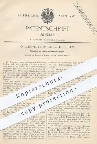 original Patent - O. L. Kummer & Co. , Dresden , 1887 , Ausschalter | Lichtschalter | Elektrik , Strom | Elektriker !!