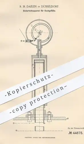 original Patent - R. M. Daelen , Düsseldorf , 1888 , Sicherheitsapparat für Kochgefäße | Dampfkessel , Kessel !!!