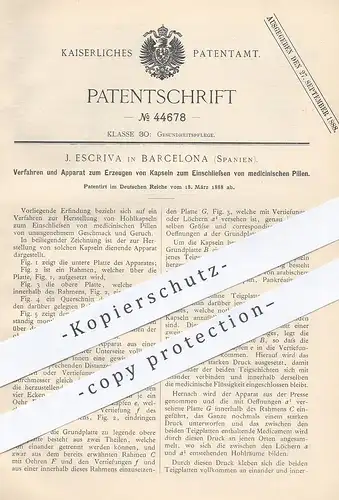 original Patent - J. Escriva , Barcelona , Spanien , 1888 , Medizin - Pillen , Kapseln , Tabletten | Pharmazie !!!