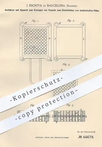 original Patent - J. Escriva , Barcelona , Spanien , 1888 , Medizin - Pillen , Kapseln , Tabletten | Pharmazie !!!