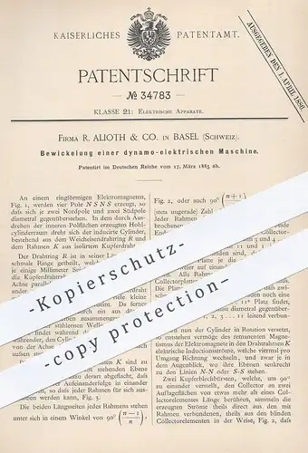 original Patent - R. Alioth & Co. , Basel / Schweiz , 1885 , Bewickelung einer dynamo elektr. Maschine | Elektromagnet