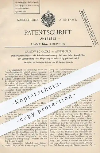 original Patent - Gustav Schacke , Augsburg 1905 , Dampfwasserableiter mit Schwimmersteuerung | Dampfmaschine Dampkessel