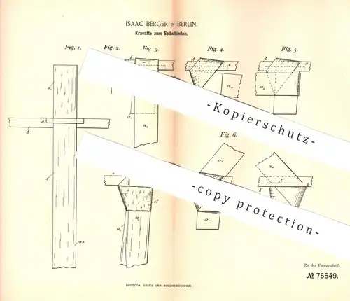 original Patent - Isaac Berger , Berlin , 1893 , Kravatte zum Selbstbinden | Krawatte , Krawatten | Mode , Schneider !!!