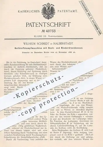 original Patent - Wilhelm Schmidt , Halberstadt  1888 , Heißluft - Dampfmaschine mit Hoch- u. Niederdruckkessel | Kessel