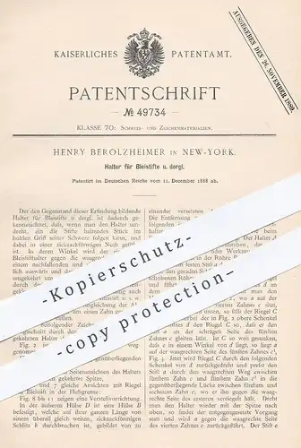 original Patent - Henry Berolzheimer , New York , 1888 , Bleistifthalter , Bleistift | Stift , Federhalter , Füllhalter