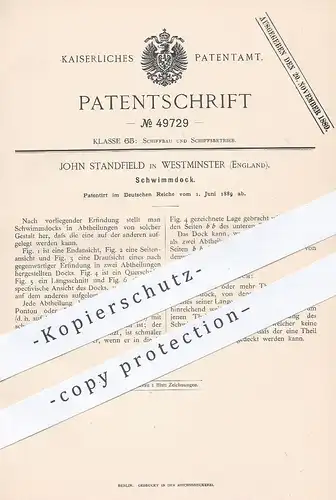 original Patent - John Standfield , Westminster , England , 1889 , Schwimmdock | Schiffsdock , Schiff , Dock , Schiffbau