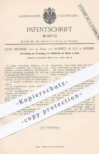 original Patent - Gust. Heymeier , Schmitz & Co. , Bremen , 1889 , Hohlkehlen an Säulen | Holz , Säule , Tischler !!