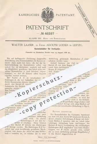 original Patent - Walter Laaser / Fa. Adolph Loeser , Leipzig , 1888 , Kammbehälter | Etui für Kamm , Kämme | Haarkamm !