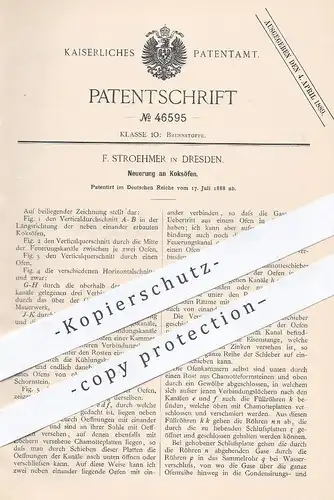 original Patent - F. Stroehmer , Dresden , 1888 , Koksofen | Koksöfen , Koks - Ofen , Öfen , Ofenbauer , Feuerung !!