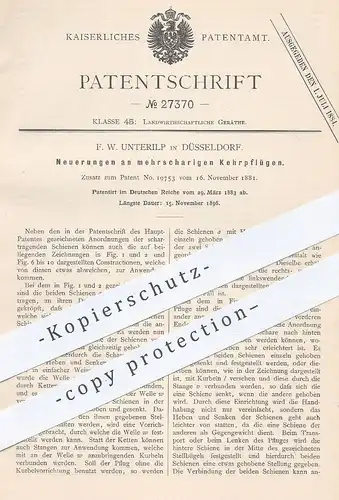 original Patent - F. W. Unterilp , Düsseldorf , 1883 , mehrscharige Kehrpflüge | Pflug , Pflüge , Landwirtschaft !!!