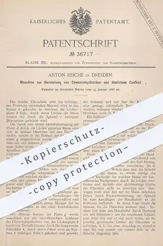 original Patent - Anton Reiche , Dresden , 1886 , Herstellung von Schokoladeplätzchen , Konfekt , Pralinen | Schokolade