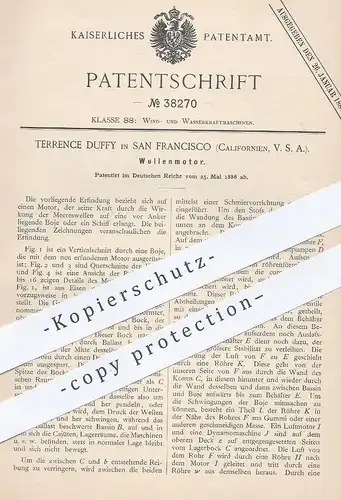 original Patent - Terrence Duffy , San Francisco , Kalifornien USA , 1886 , Wellenmotor | Motor , Motoren , Schiff !!!