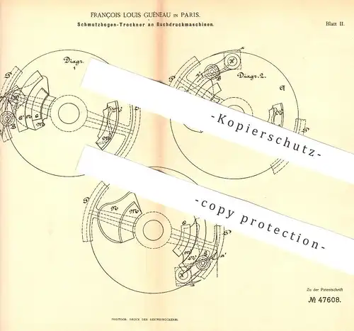 original Patent - François Louis Guéneau , Paris , Frankreich , 1887 , Schmutzbogen - Trockner an Buchdruck - Maschinen