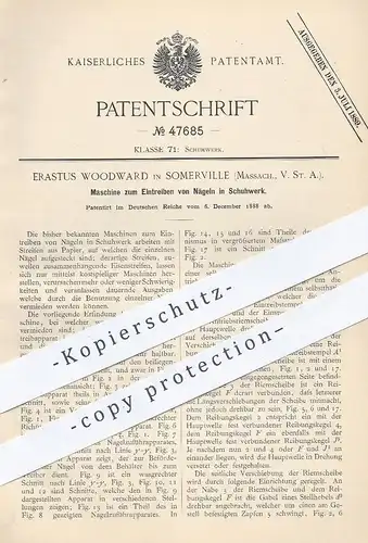 original Patent - Erastus Woodward , Somerville , USA , 1888 , Eintreiben der Nägel in Schuhwerk | Schuhe | Schuster !!