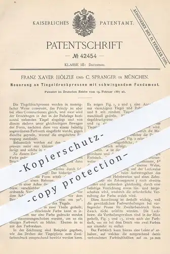 original Patent - Franz Xaver Hölzle , C. Spranger , München , 1887 , Tiegeldruckpressen | Tiegel - Druckpresse | Presse