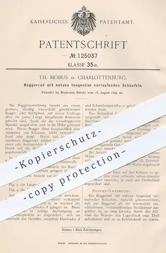 original Patent - Th. Möbus , Berlin / Charlottenburg , 1899 , Baggerrad mit tangential verlaufenden Schaufeln | Bagger