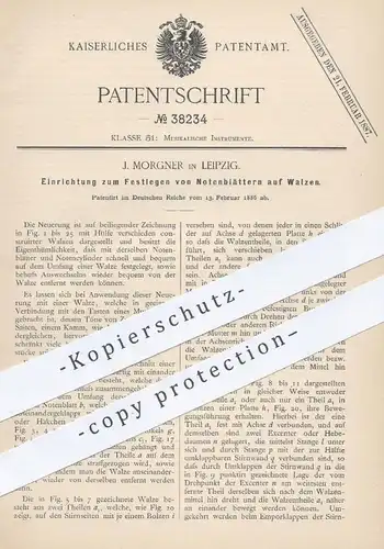 original Patent - J. Morgner , Leipzig , 1886 , Festlegen von Notenblättern auf Walzen | Notenblatt , Musik , Noten !!!