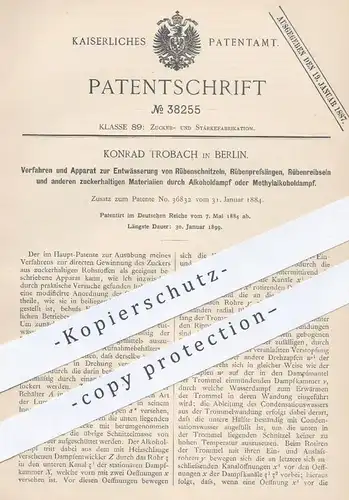 original Patent - Konrad Trobach , Berlin 1884 , Entwässerung von Rübenschnitzel | Rüben , Zucker , Zuckerfabrik  Stärke