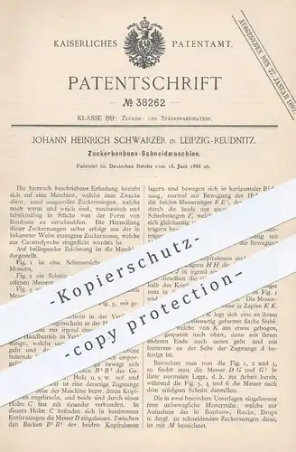 original Patent - Johann Heinrich Schwarzer , Leipzig / Reudnitz , 1886 , Bonbon Schneidmaschine | Zucker , Zuckerfabrik