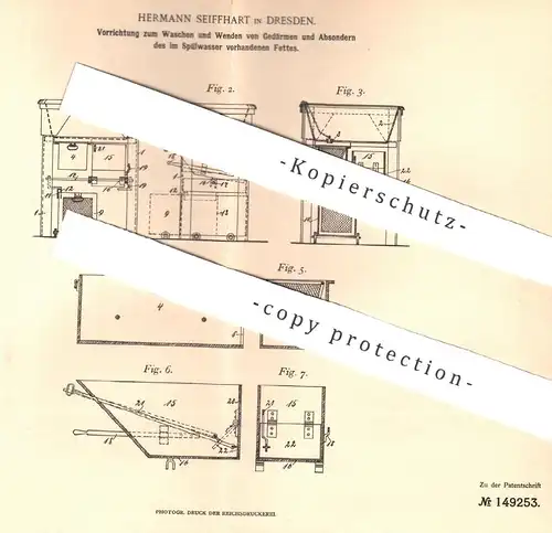 original Patent - H. Seiffahrt , Dresden , 1903 , Waschen von Gedärmen u. Absondern des Fettes | Fleischer , Schlachter