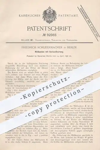 original Patent - Friedrich Schleiermacher , Berlin  1896 , Müllkasten mit Sackentleerung | Müll , Reinigung , Mülleimer