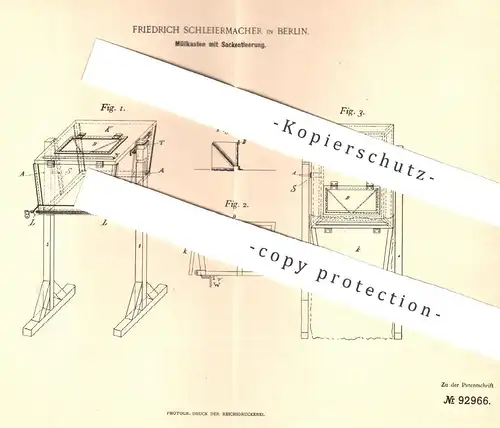 original Patent - Friedrich Schleiermacher , Berlin  1896 , Müllkasten mit Sackentleerung | Müll , Reinigung , Mülleimer