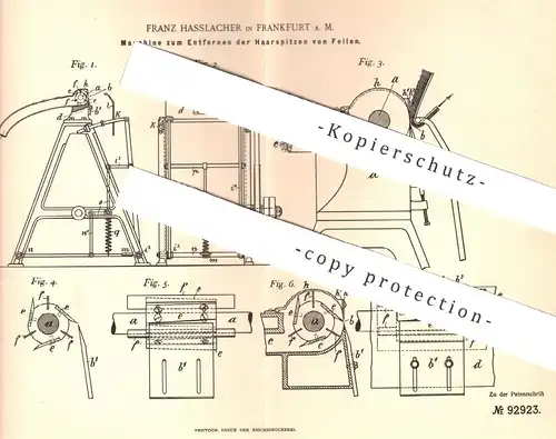 original Patent - Franz Hasslacher , Frankfurt / Main , 1896 , Entfernen der Haarspitzen von Fellen | Fell , Kürschner !