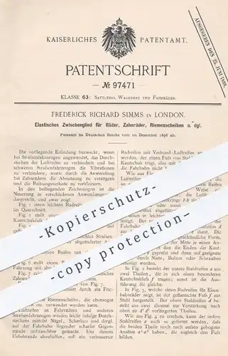 original Patent - Frederick Richard Simms , London , 1896 , Elastisches Glied für Räder ,  Zahnräder, Riemenscheiben !!!