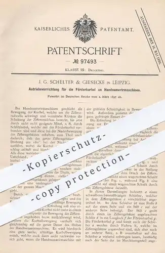 original Patent - J. G. Schelter & Giesecke , Leipzig , 1897 , Antrieb für die Förderkurbel an Nummeriermaschine | Druck