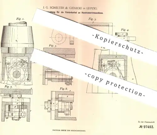 original Patent - J. G. Schelter & Giesecke , Leipzig , 1897 , Antrieb für die Förderkurbel an Nummeriermaschine | Druck