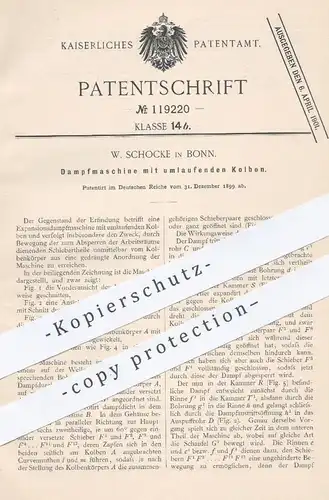 original Patent - W. Schocke , Bonn , 1899 , Dampfmaschine mit umlaufenden Kolben  | Dampfmaschinen , Motor , Motoren !