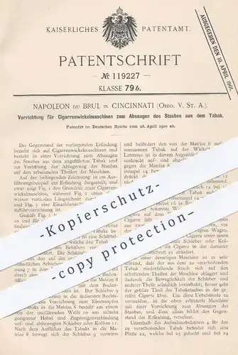 original Patent - Napoleon du Brul , Cincinnati Ohio , USA 1900 , Zigarrenwickelmaschine mit Staub - Absaugung aus Tabak