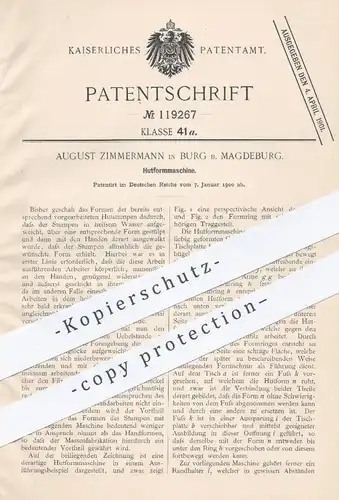 original Patent - August Zimmermann , Burg / Magdeburg , 1900 , Hutformmaschine | Hut , Hüte formen | Modist | Mütze !!