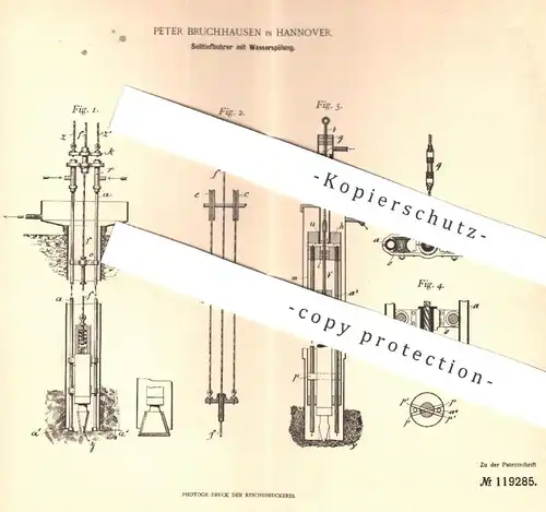 original Patent - Peter Bruchhausen , Hannover , 1899 , Seiltiefbohrer mit Wasserspülung | Bohrer , Bohren , Klempner !