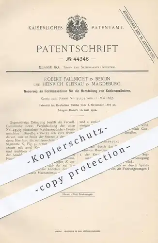original Patent - Robert Fallnicht , Berlin , Heinrich Kleinau , Magdeburg , 1887 , Formmaschine für Kohlenanzünder !!!