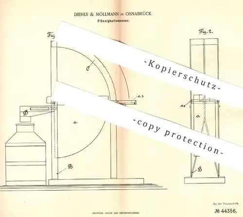 original Patent - Dierks & Möllmann , Osnabrück , 1888 , Flüssigkeitsmesser für Milch | Molkerei | Flüssigkeiten messen