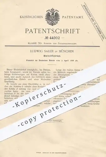 original Patent - Ludwig Sailer , München , 1888 , Bleistiftzirkel | Bleistift - Zirkel , Büro , Zeichnen , Maßstab !!!