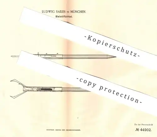 original Patent - Ludwig Sailer , München , 1888 , Bleistiftzirkel | Bleistift - Zirkel , Büro , Zeichnen , Maßstab !!!