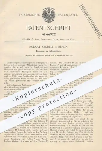 original Patent - Rudolf Kechele , Berlin , 1887 , Hefenpresse | Bier - Hefe , Presse , Pressen , Brauerei , Malz !!!
