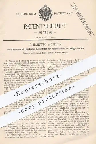 original Patent - C. Hahlweg , Stettin , 1893 ,  Ankerhemmung mit elastischen Ankerstiften | Uhr , Uhren , Uhrmacher !