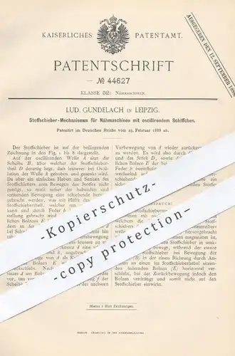 original Patent - Lud. Gundelach , Leipzig , 1888 , Stoffschieber - Mechanismus für Nähmaschinen | Nähmaschine , Nähen