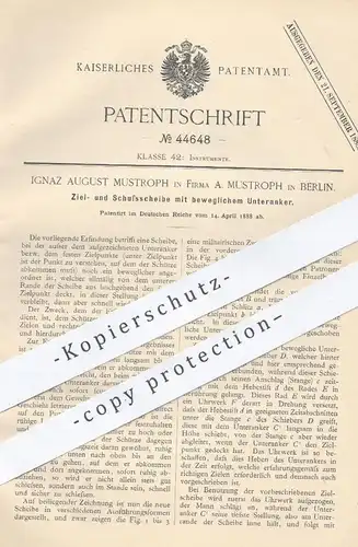original Patent - Ignaz August Mustroph , Berlin , 1888 , Zielscheibe , Schussscheibe | Gewehr , Waffe , Schütze , Jäger