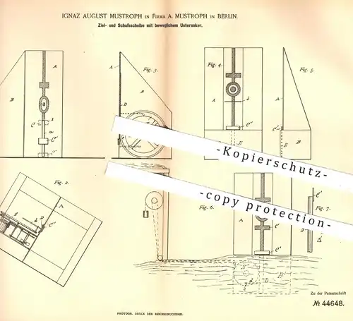 original Patent - Ignaz August Mustroph , Berlin , 1888 , Zielscheibe , Schussscheibe | Gewehr , Waffe , Schütze , Jäger