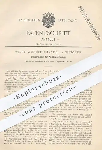 original Patent - Wilhelm Scheidemandel , München , 1887 , Wassermesser für Anschlussleitungen | Wasserverbrauch messen
