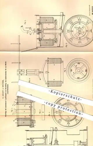 original Patent - G. Adant , Brüssel , 1888 , Zentrifuge zur Herstellung von Zucker , Würfelzucker | Zuckerfabrik