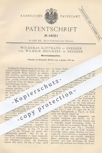 original Patent - Woldemar Klipphahn , Wilhelm Brückner , Dresden , 1888 , Putzmaschine für Messer , Klingen | Harris